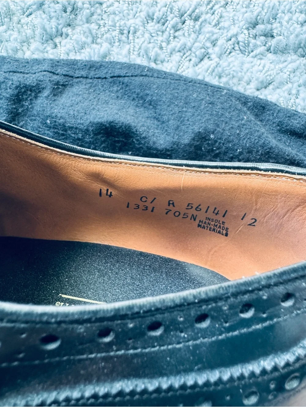 American Hand Made Johnston & Murphy Black Leather Wingtip Oxfords Shoes 14 USA - Picture 4 of 5
